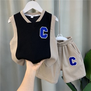 Đồ bộ bé trai sát nách chữ c chất cotton cao cấp, quần áo hè cho bé từ 8-24kg vyvy kids