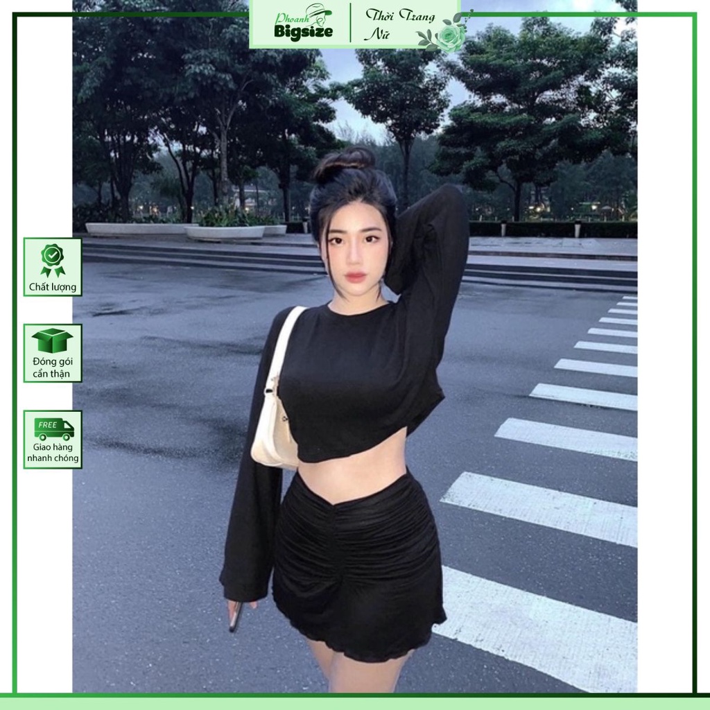 BIGSIZE SET ÁO VÁY CROPTOP TAY DÀI
