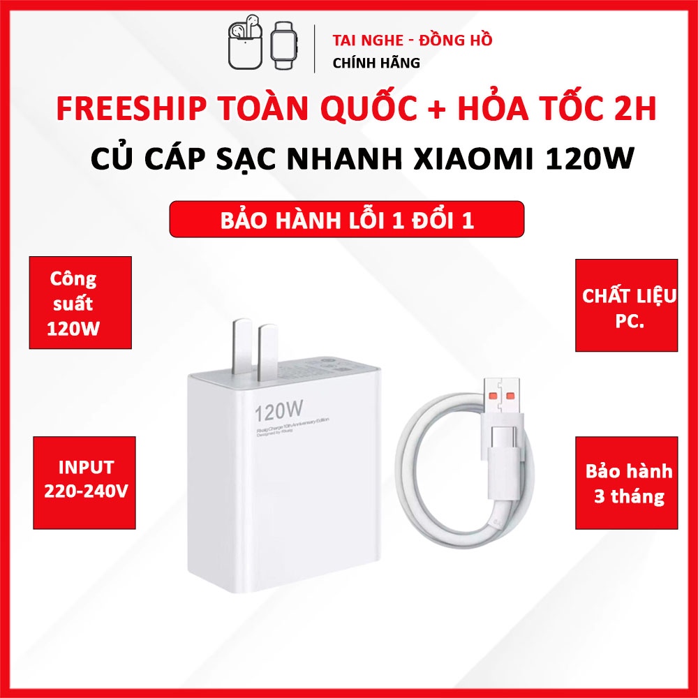 Combo củ, cáp sạc nhanh Xiaomi 120W (Xiaomi 12 Pro, Redmi K50 Pro, Black Shark 5) - BH 3 tháng 1 đổi 1