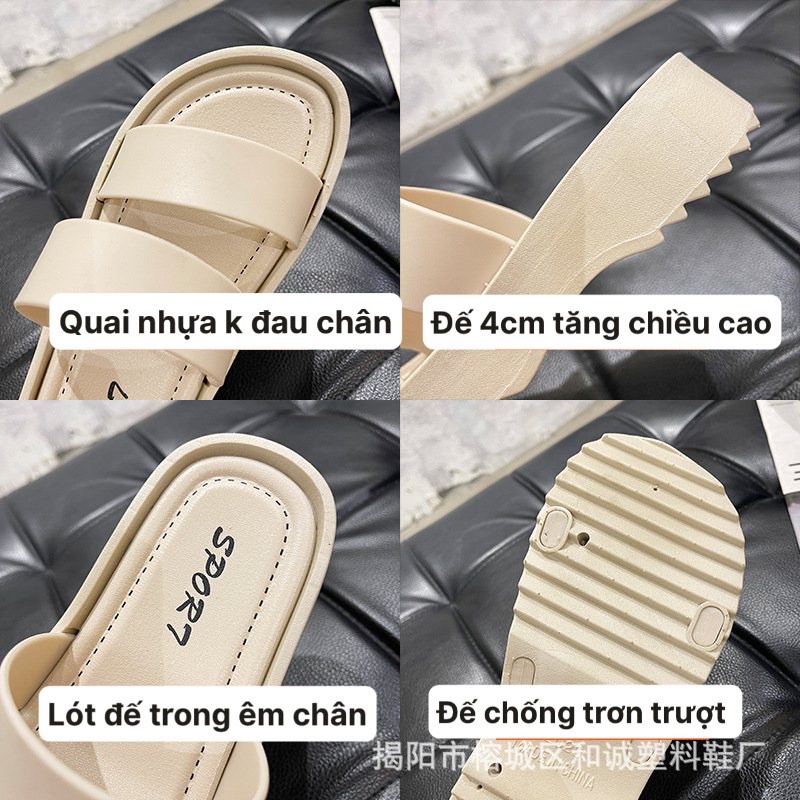 SẴN NHIỀU -Dép 2 quai ngang đế dày 4cm phong cách thời trang Ulzzang mẫu mới 2023.Chân dày mập tăng 1 size