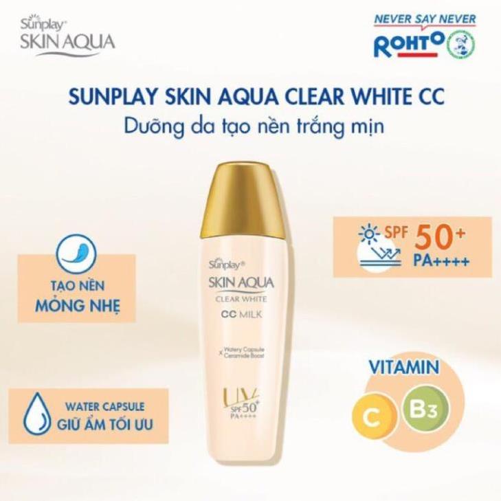 Kem chống nắng tạo nền hàng ngày Sunplay Skin Aqua Clear White CC milk 25g