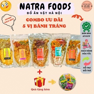 COMBO 5 bánh tráng phô mai chà bông, thập cẩm ngũ vị, cuộn tôm bò, trộn thập cẩm, sate sợi ngũ vị | Natra Foods