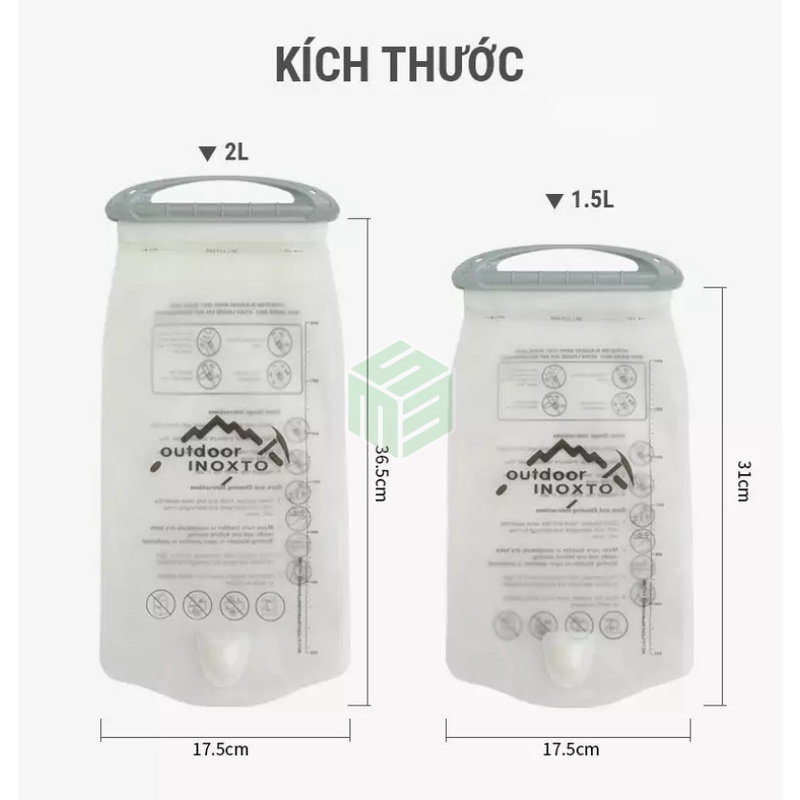 Túi Nước Chạy Bộ Leo Núi Đạp Xe Trekking Trail Có Vòi Hút Tiện Dụng Bình Nước Tập Luyện Thể Thao 1L 1.5L 2L Inoxto