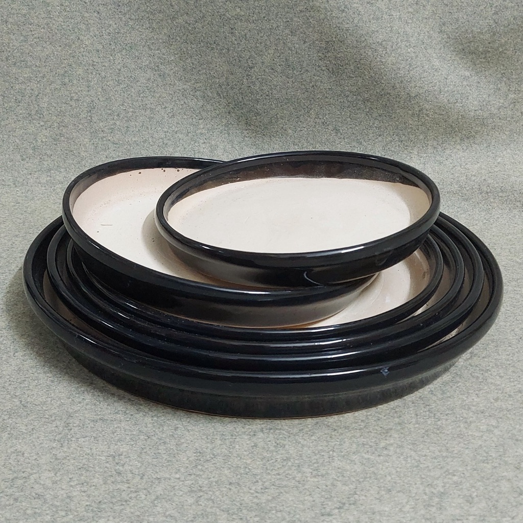 Đĩa lót chậu, đĩa tráng men đen Bông Garden lót chậu cây các loại nhiều kích thước hình tròn