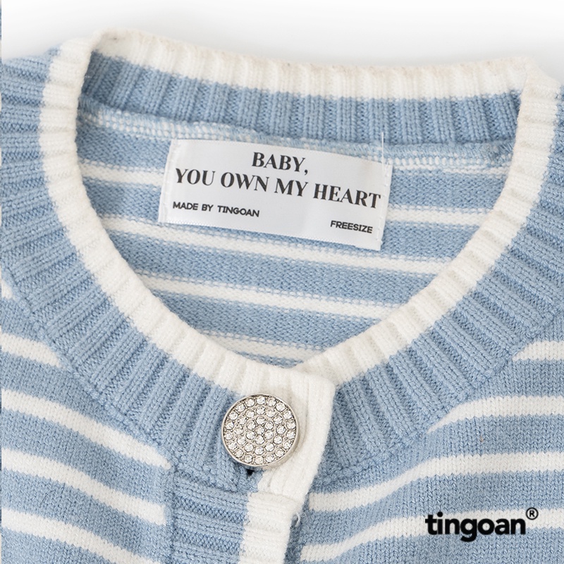 TINGOAN® - Áo set len cardigan lửng tặng kèm áo 2 dây kẻ ngang nhỏ xanh vai bồng CAPPUCCINO CARDIGAN/BLUE