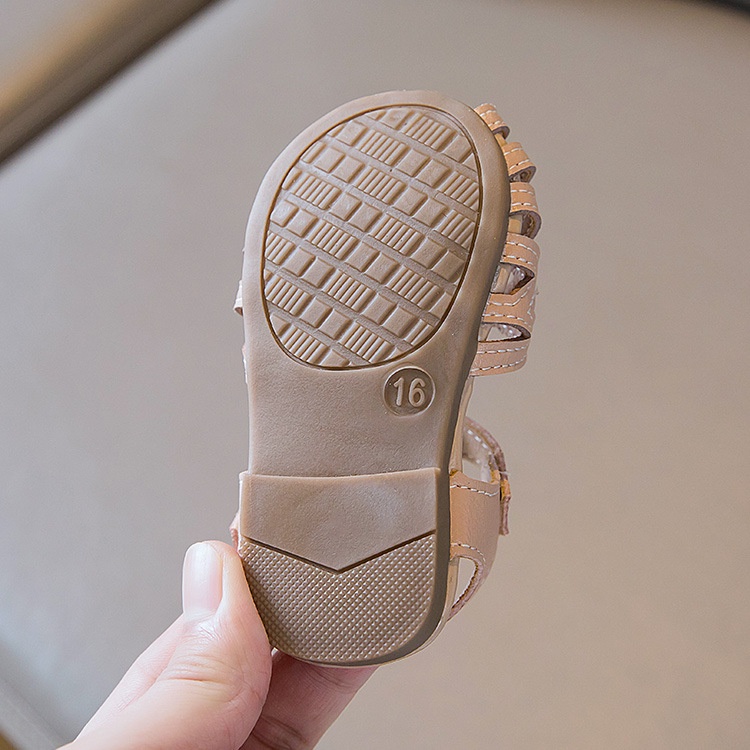 Dép sandal tập đi bé gái siêu mềm 0-3 Tuổi, mũi rọ dễ thương chống trơn trượt quai dán