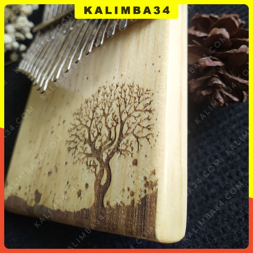 Đàn Kalimba 17 phím khắc cây nguyên khối KL34, Kalimba giá rẻ tặng đầy đủ phụ kiện