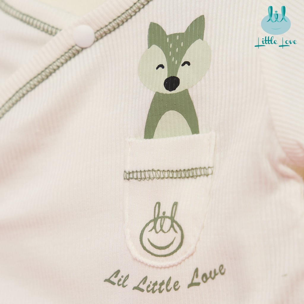 Bộ quần áo dài tay sơ sinh cài lệch 2023 tăm trắng viền cho bé từ 0-6m little love (LSSCL03)