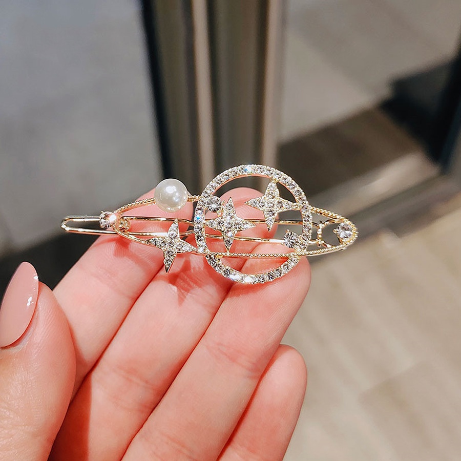 Kẹp Tóc Hình Hành Tinh / Mặt Trăng Đính Pha Lê Lấp Lánh Thời Trang Cho Nữ