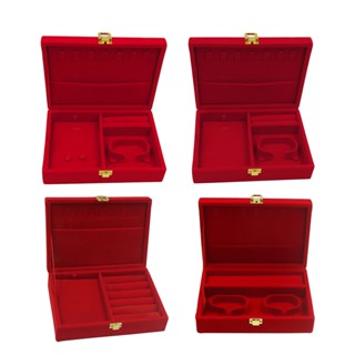 [Tachiuwa4] Hộp trưng bày trang sức nhung cưới màu đỏ cho đồ trang sức Nhẫn cổ điển Hộp sắp xếp Khay trưng bày vòng tay có nắp Hộp đựng đồ trang sức đính đá du lịch Hộp quà tặng