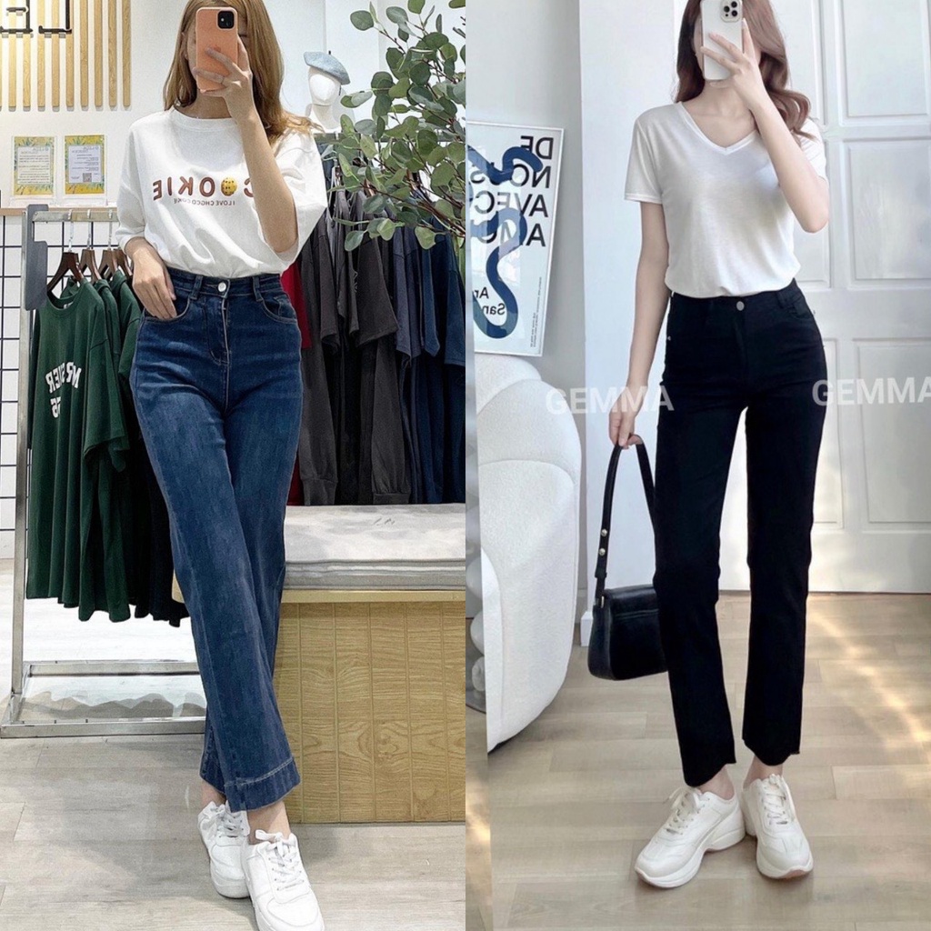 Quần bò ống rộng quần jean bò ống suông jeans nữ cạp cao ống đứng co dãn Bazic Ulzzang -Minxy shop