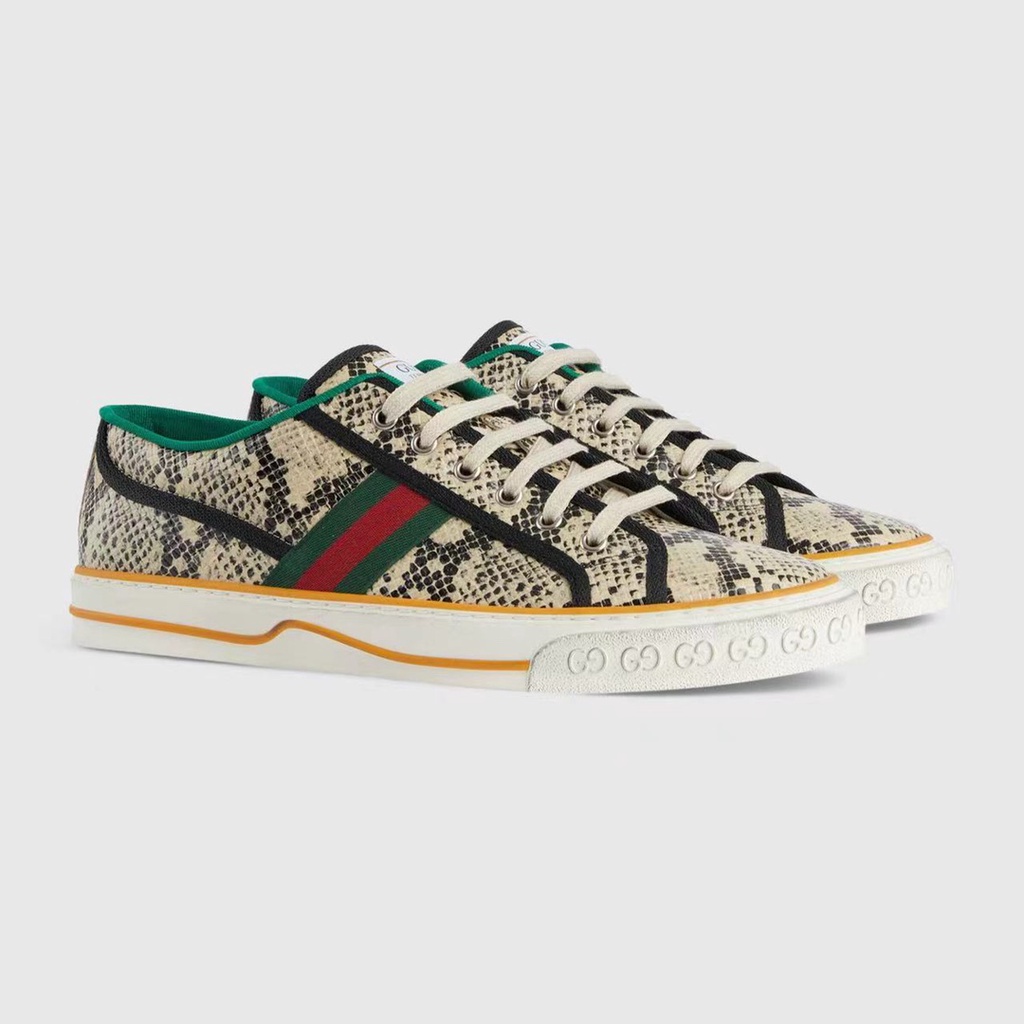 Giày sneaker da thật thiết kế họa tiết da rắn thời trang cao cấp Gucci GG GC phong cách cá tính
