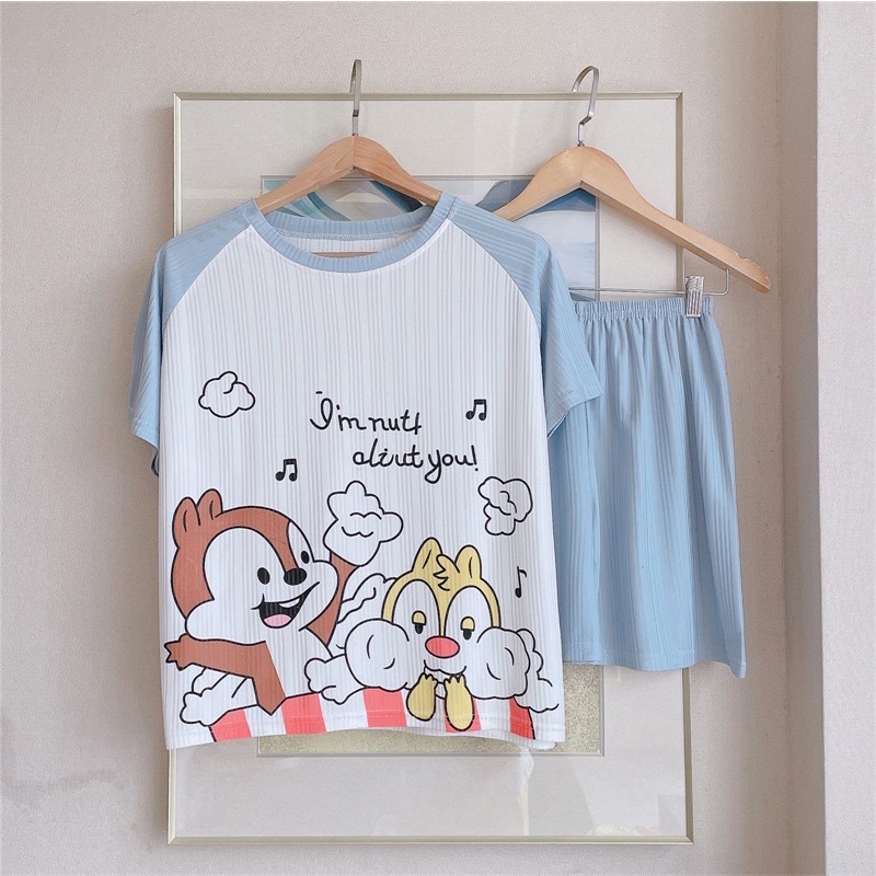 Bộ Ngủ Kẻ Sọc Chất Kẻ Sọc Hoạ Tiết Siêu Dễ Thương