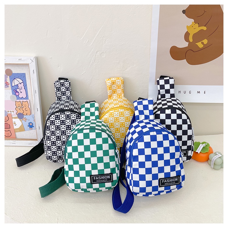 Túi đeo chéo trẻ em, túi in hình caro cho bé trai và bé gái