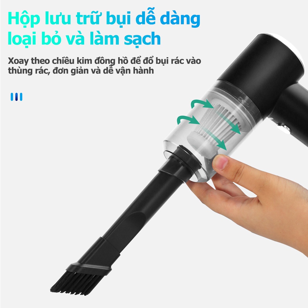 Máy Hút Bụi Cầm Tay Mini Không Dây Lực Hút Cực Mạnh Sử Dụng Hút Bụi Ô Tô, Bụi Giường