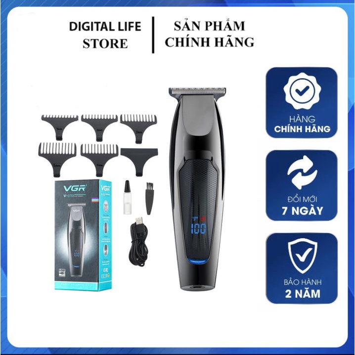 Tông Đơ Cắt Tóc Cho Bé VGR Tăng Đơ Chấn Viền Chuyên Nghiệp Kiêm Tông Đơ Cắt Lông Chó Không Dây Pin Trâu TẶNG 5 Đầu Cạo