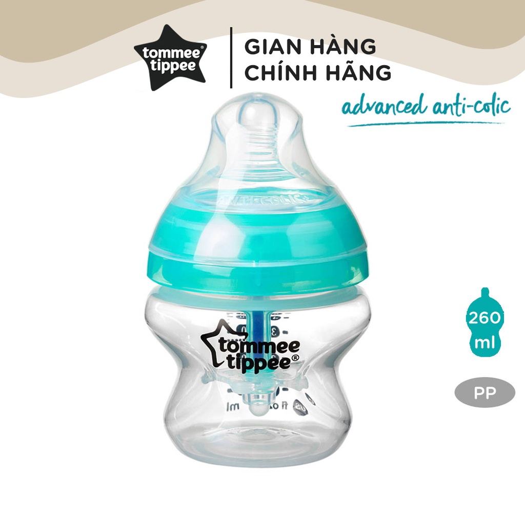 Bình sữa siêu chống đầy hơi kèm báo nhiệt Tommee Tippee Advanced Anti-Colic 150ml, núm ty đi kèm 0-3 tháng