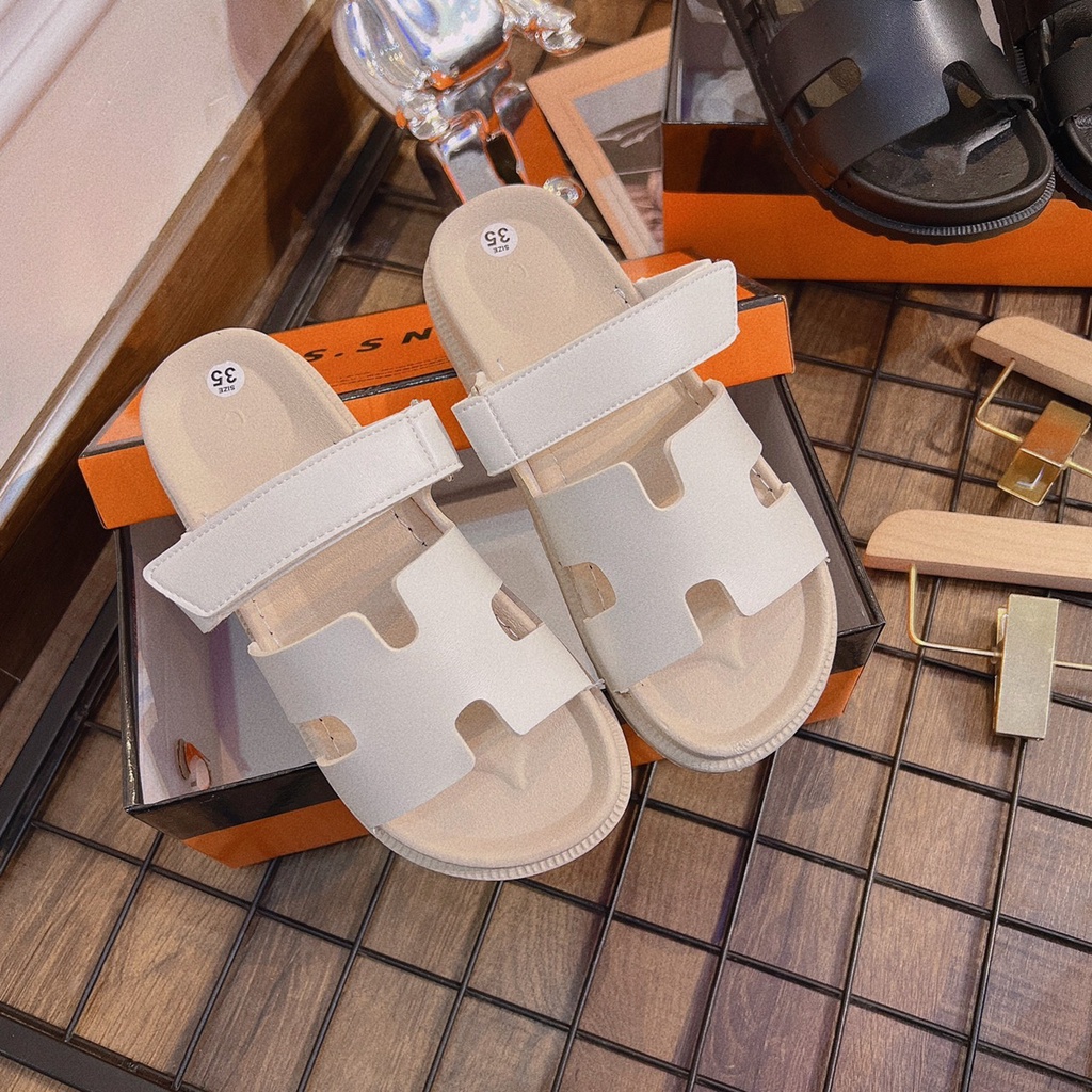 Dép chữ H đế PU quai da may chỉ chắc chắn hình video thật của shop