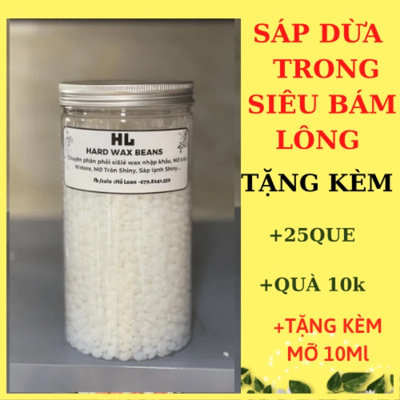 Hủ 500gr sáp wax dừa  cao cấp tặng kèm que gỗ và mỡ trăn, sáp loại 1, siêu bám lông, siêu thơm