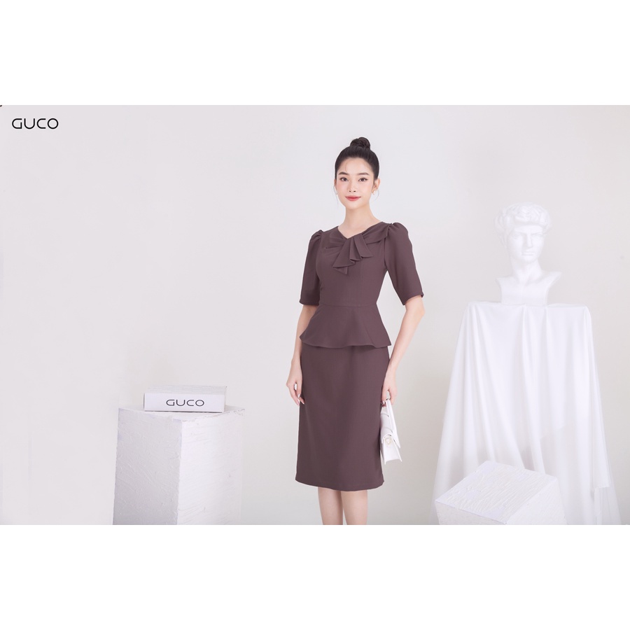 Đầm peplum cổ xếp ly nơ 3955 GUCO Ruốc