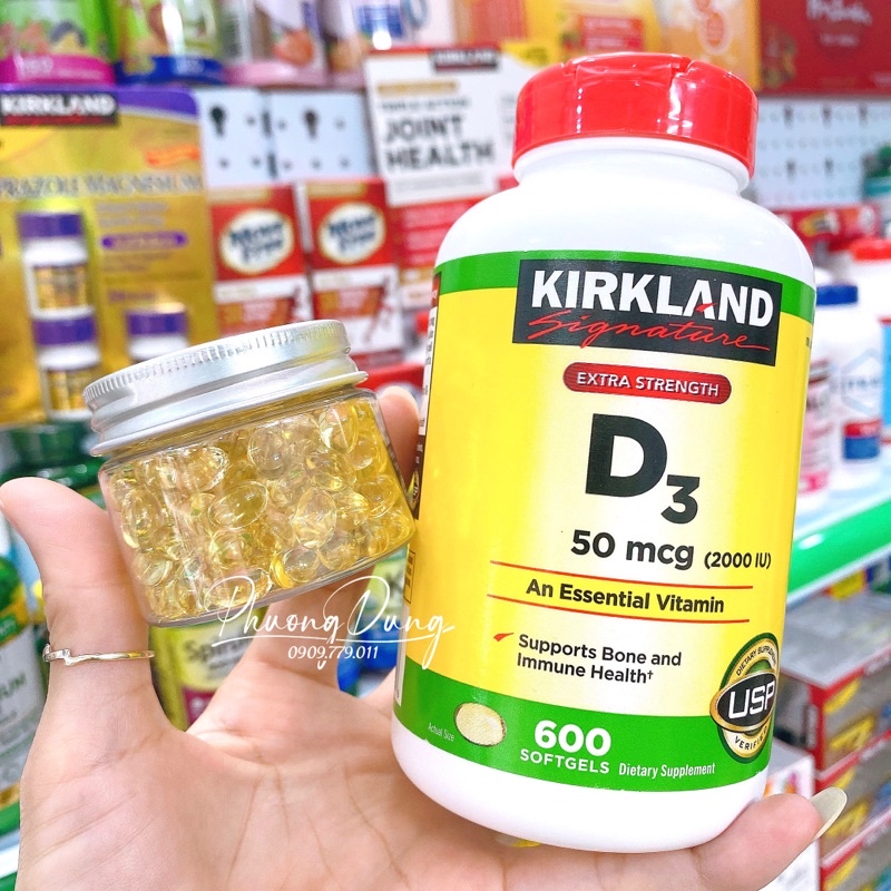 LẺ 100/200 VIÊN Vitamin D3 extra strength 2000 IU Kirkland Mỹ khỏe xương răng tăng đề kháng