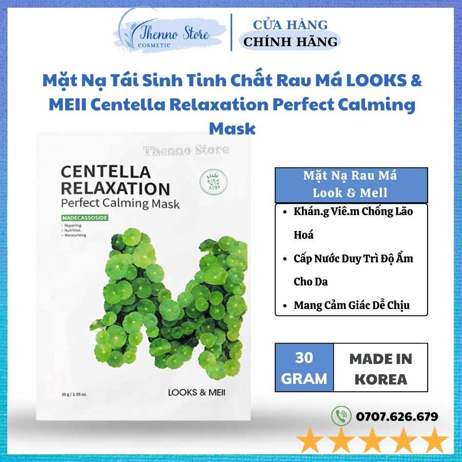 (Tách Lẻ) Mặt Nạ Tái Sinh Tinh Chất Rau Má Cho Da Dầu Mụn LOOKS & MEII Centella Relaxation Perfect Calming Mask 30g