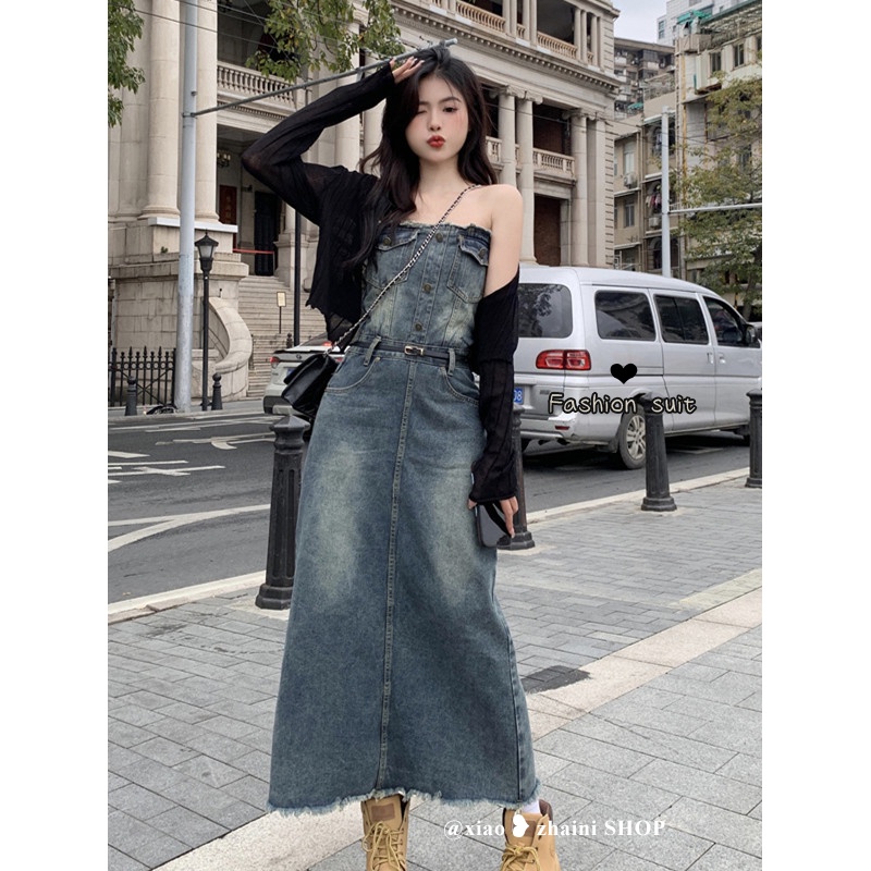 ÁO CÚP NGỰC JEANS LIỀN VÁY