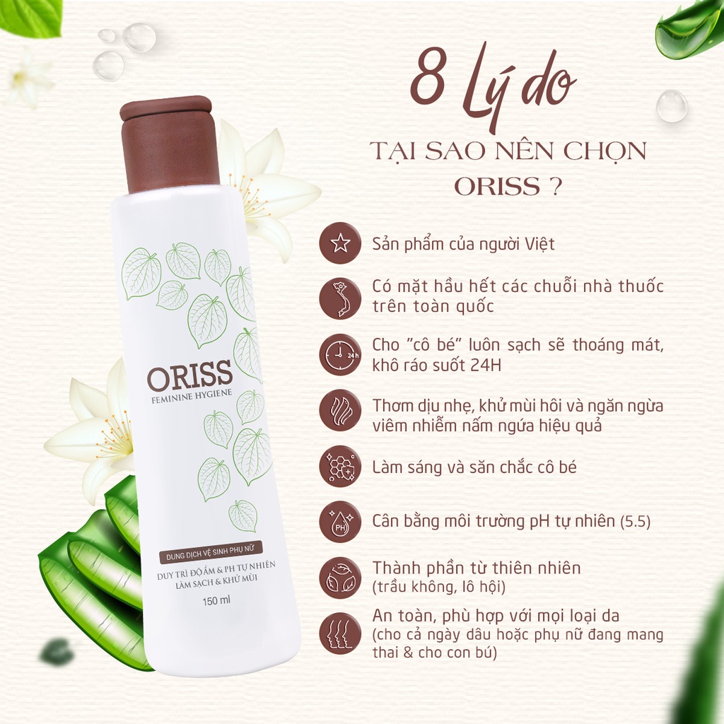 Combo 2 Dung dịch vệ sinh phụ nữ Oriss kháng khuẩn khử mùi làm sạch dịu nhẹ 150ml