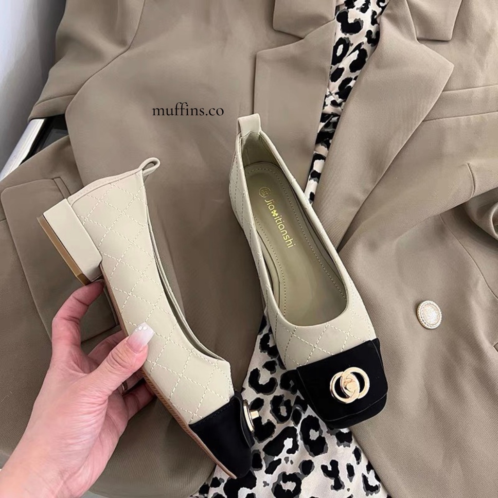 Giày búp bê tiểu thư mũi vuông phong cách Pháp