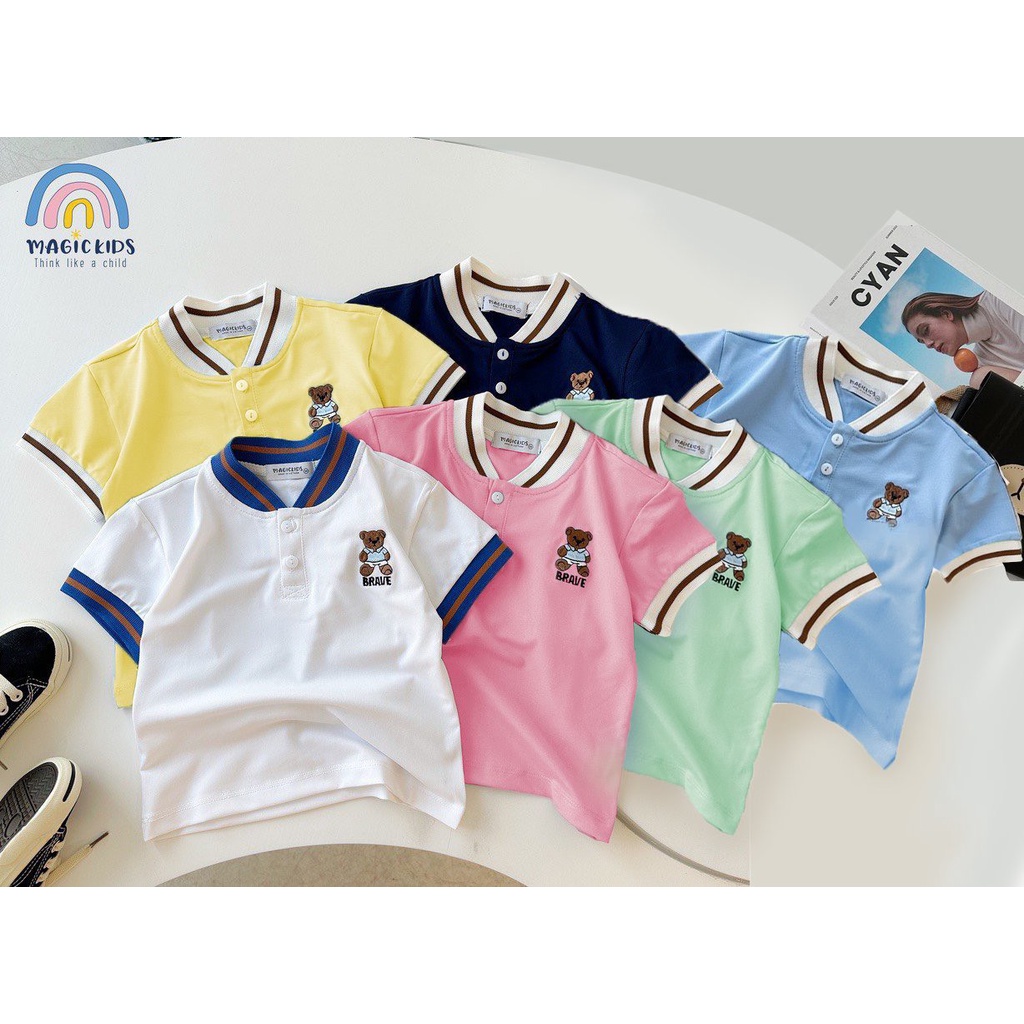 Áo polo in hình gấu chất liệu cốt -tông mềm mát cao cấp