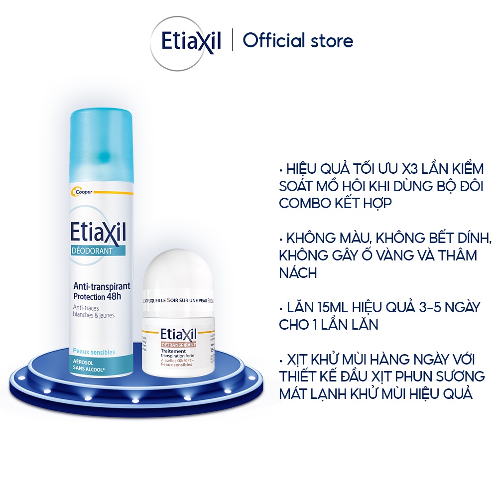 Combo Xịt Khử Mùi Hàng Ngày Etiaxil 150ml và Lăn Khử Mùi Ngăn Mồ Hôi Etiaxil 15ml (nhãn nâu)