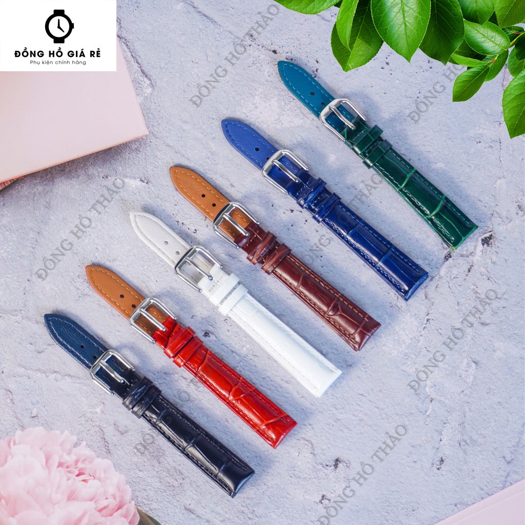 Dây da đồng hồ da bò cao cấp kèm khóa cài Đơn thép không gỉ 316L síze12,14,16