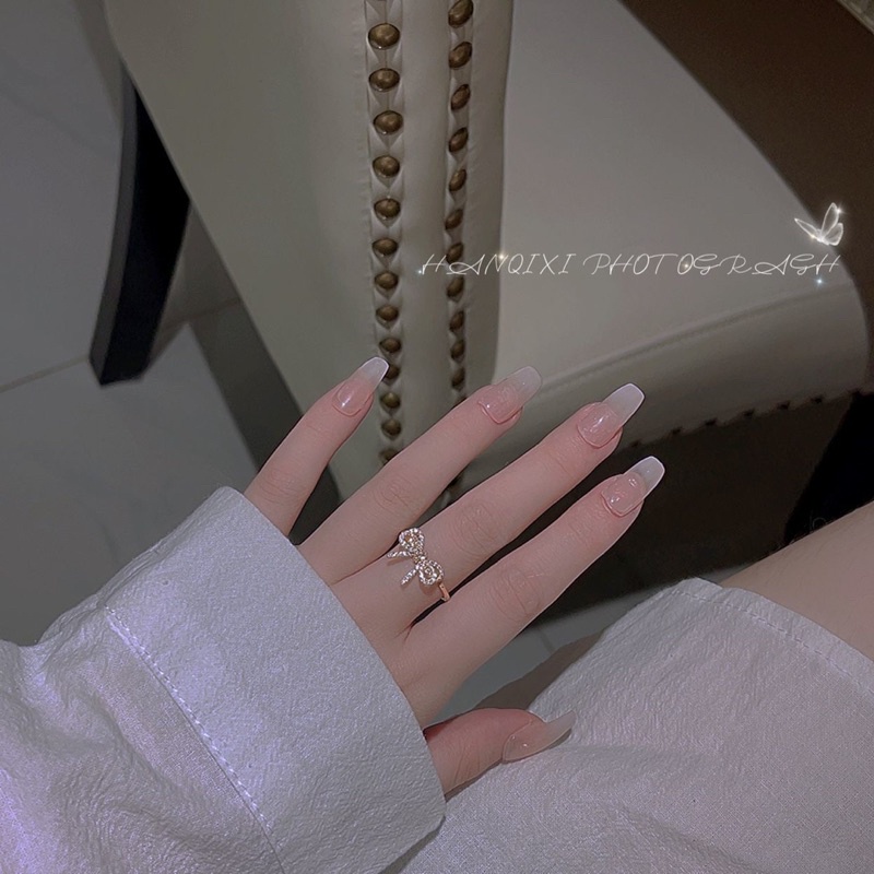 Nhẫn nữ đính đá hình nơ phong cách tiểu thư nhẹ nhàng