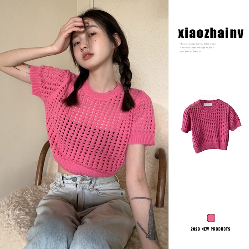 Xiaozhainv Áo Croptop Dệt Kim Thiết Kế Khoét Lỗ Thời Trang Mùa Hè Quyến Rũ Cho Nữ