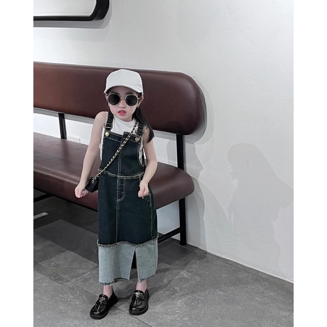 BG22- yếm bò xám xuông kèm áo trắng bé gái