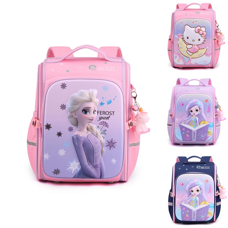 Balo chống gù hình Elsa, Kitty, Tiên Cá cho bé gái tiểu học lớp - Hàng đẹp