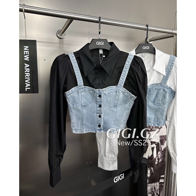 Áo sơ mi mix cúp ngực jeans hàng QC cao cấp