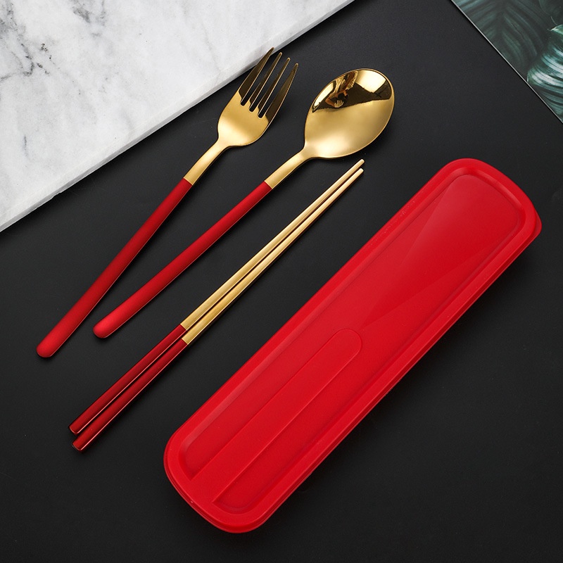 Bộ đũa thìa văn phòng , hộp đựng đũa muỗng inox 304 mạ vàng