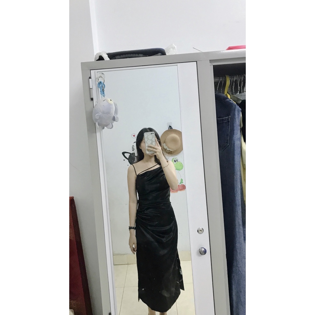 Đầm dự tiệc 2 dây màu đen - Nhún eo chất phi sang chảnh sexy
