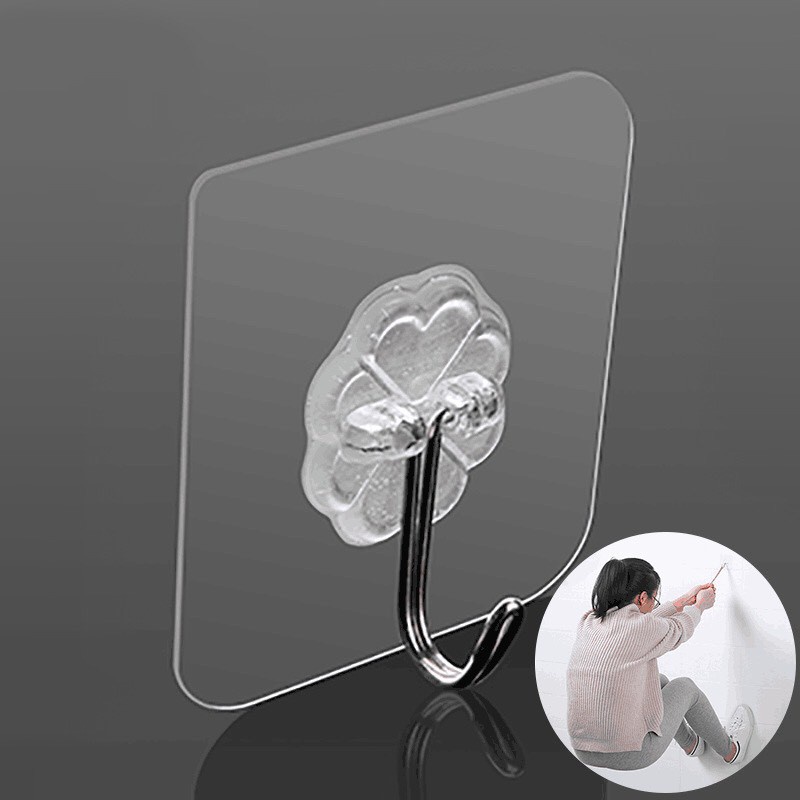 Miếng dán dính tường móc treo đồ siêu dính siêu bền siêu rẻ, móc dán tường trong suốt KHOBUONBAOCHAU