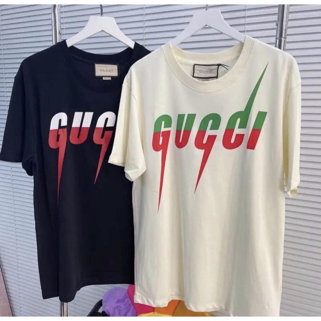 Áo Thun Gucci Tia Sét In Chuyển Nhiệt Chất Liệu Cotton Cao Cấp Form Dáng Rộng Unisex Nam Nữ 2023