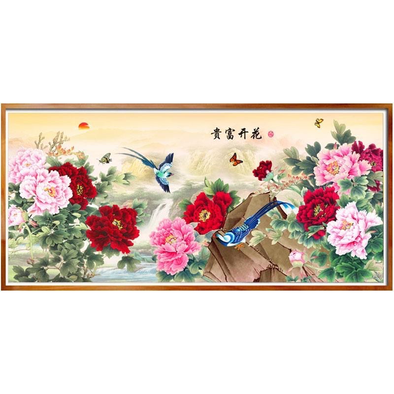 Tranh thêu chữ thập hoa mẫu đơn - HH0913