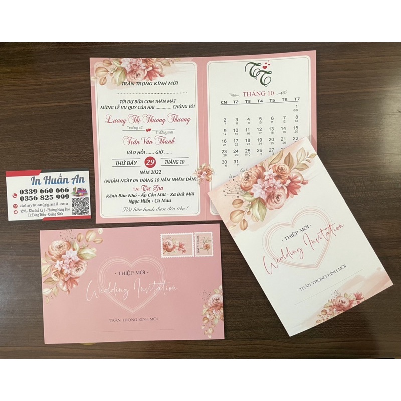 Thiệp cưới gập 2, phong bì đỏ