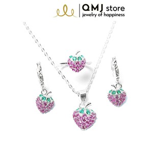 Bộ trang sức QMJ Dâu tây nạm đá đỏ bạc 925 cho bé yêu - Q040