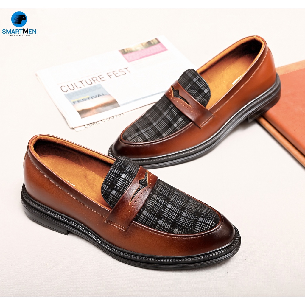 Giày lười Da bò tăng chiều cao SMARTMEN GLC-43 Nâu