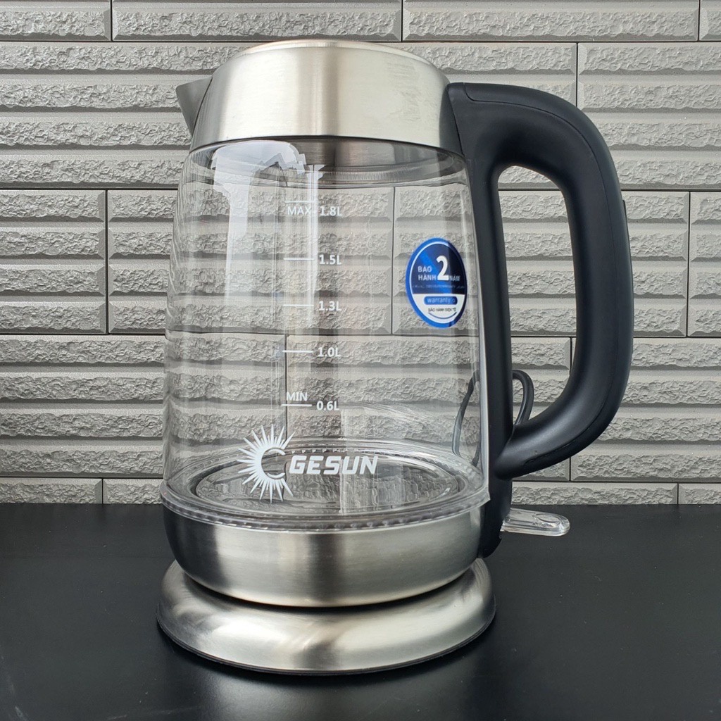 Ấm siêu tốc thuỷ tinh Gesun KTG-758, Ấm đun siêu tốc dung tích 1.8L cách nhiệt 2 lớp cao cấp-bảo hành 24 Tháng - Đổi mới