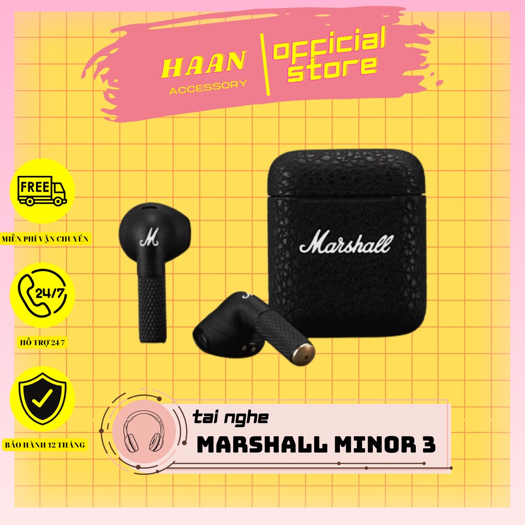 Tai nghe Bluetooth Không Dây Marshall Minor III LOGO NỔI - Âm Thanh Nổi Chất Lượng Cao Kiểu Dáng Hiện Đại Pin 5h BH 12T