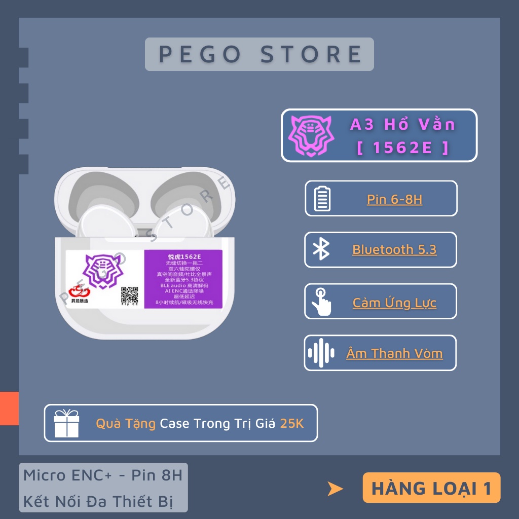 Tai Nghe Bluetooth Gen 3 - Hổ Vằn 1562E ENC 8H Bản Tốt Nhất - Âm Thanh Không Gian, Kết Nối Đa Thiết Bị | Pego Store