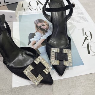 Sandal cao gót lụa khoá đính đá sáng cao cấp