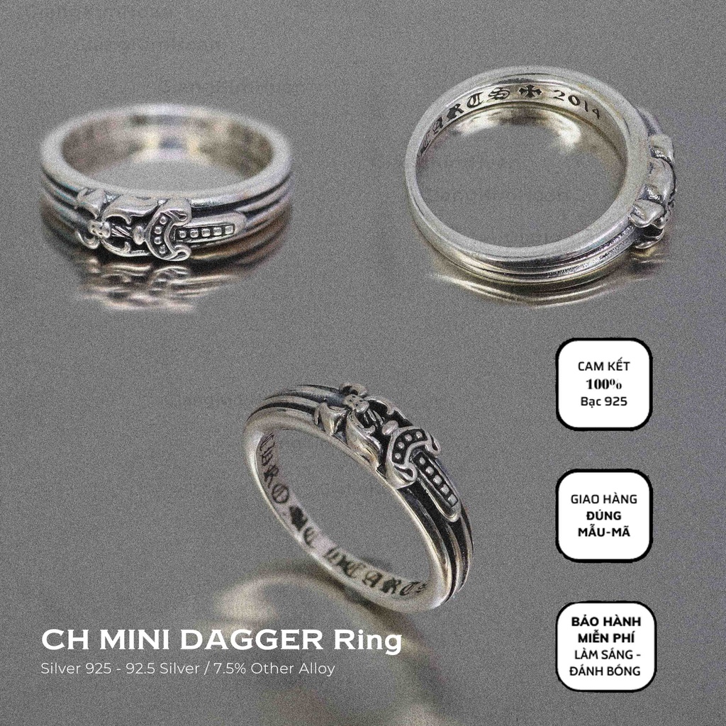 Nhẫn Chrome Hearts Dagger mini nam nữ bạc 925 phong cách cá tính, Nhẫn bạc nam nữ CH Daggermini sang trọng và tỏa sáng